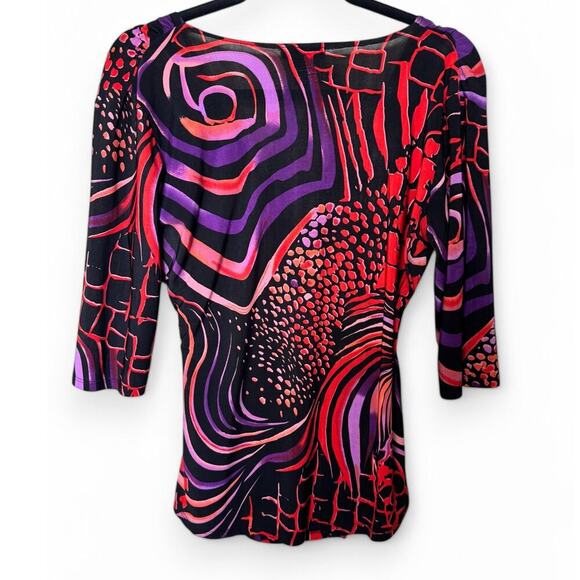 Red and Purple Abstract Wrap Blouse - Picture 2 of 3
